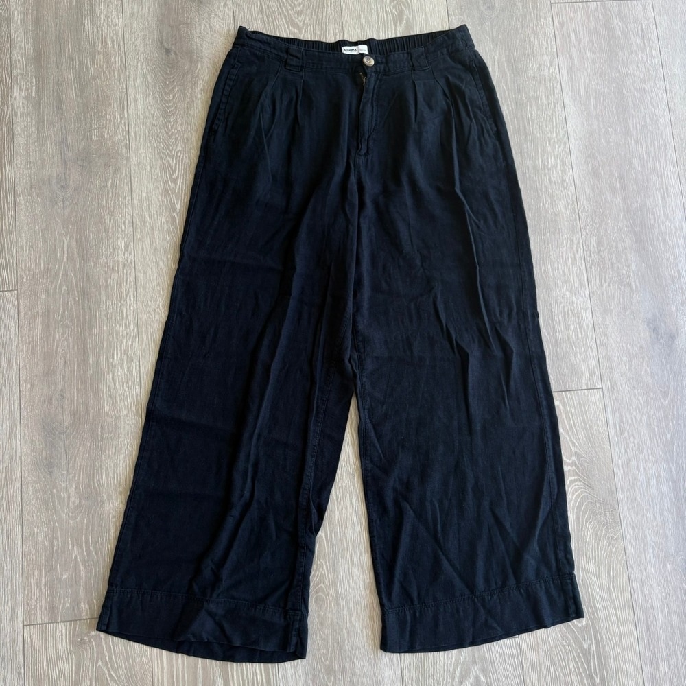 Sonoma Goods For Life Black Linen Blend Wide Leg Pleated Pants Large